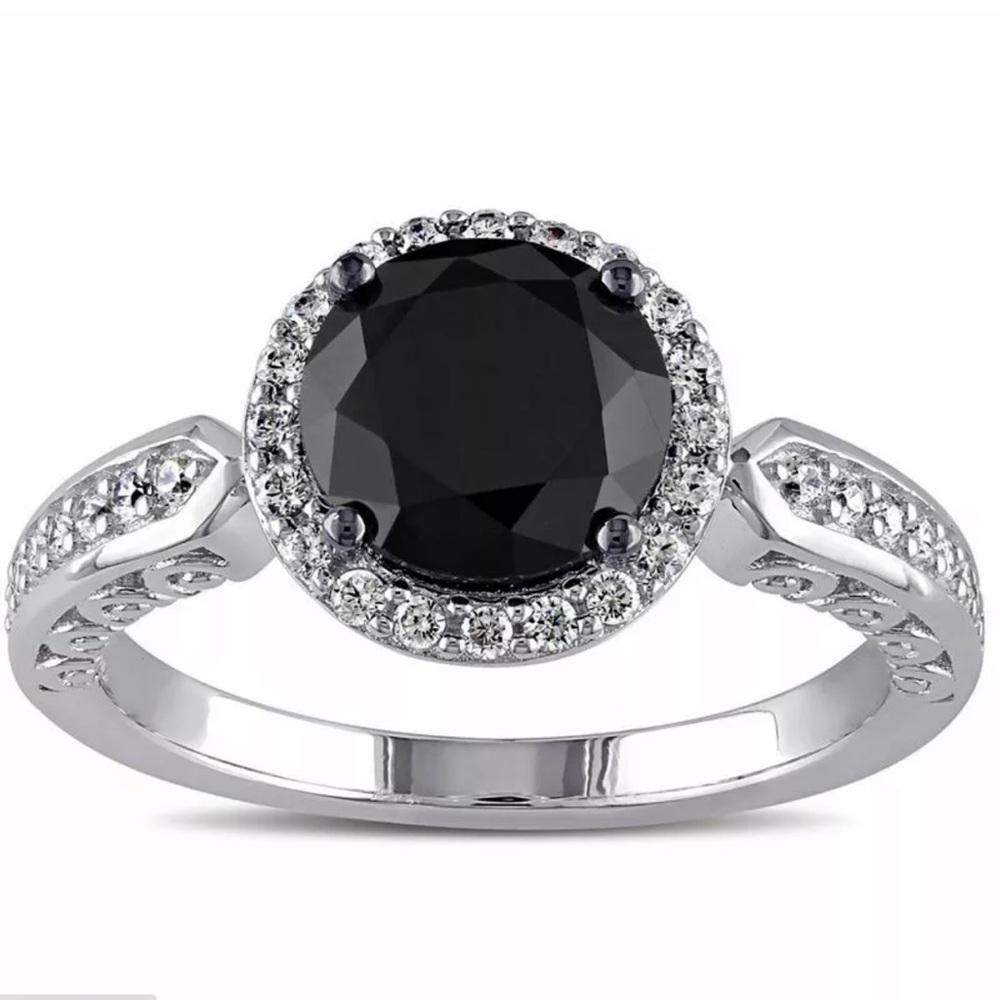 Fashion  Round  Black Sapphire 925 Silver  Ring